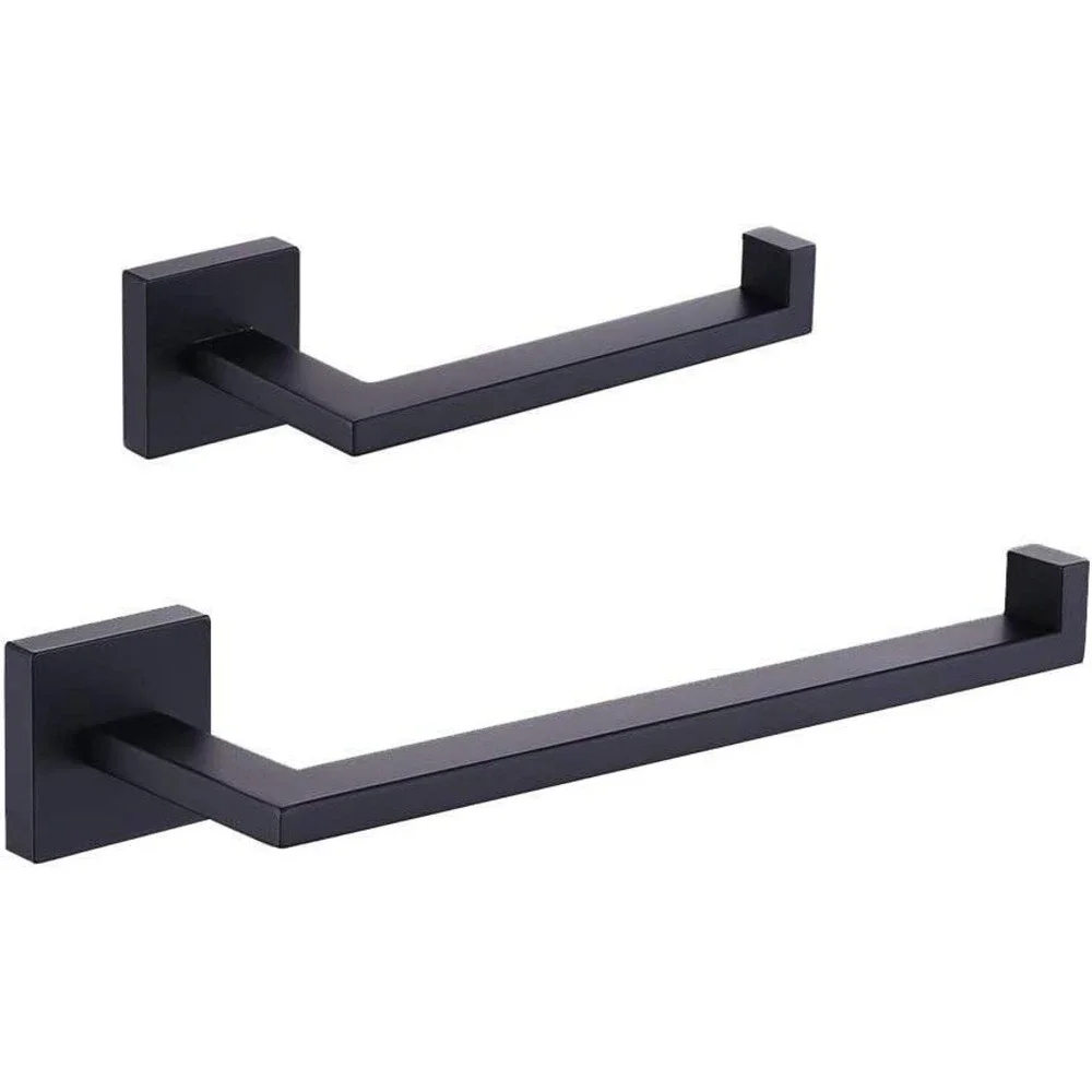 Matte Black Bathroom Hardware‎ Set Towel Bar Toilet Paper Holder IG1856-2BK NEW